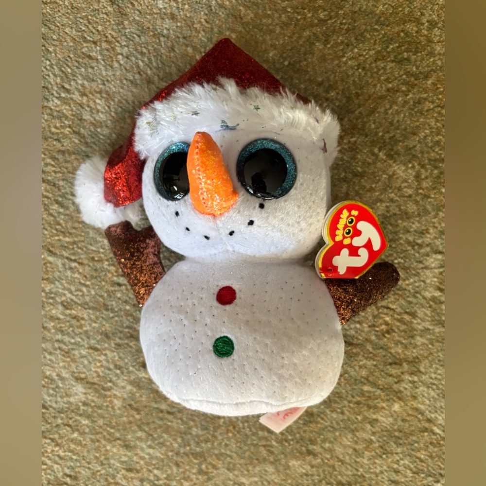 Ty Beanie Boo “Flurry” Holiday Snowman Plush 6” Big Eyes Glitter Christmas